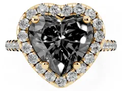 Fancy Black Heart Cut Diamond Cushion Halo Ring Set in Yellow gold with Pavé Band