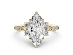 Marquise Cut Diamond Three-Stone Pavé Ring Set in Yellow gold with Prong Setting