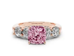 Fancy Pink Cushion Cut Diamond Five-Stone Prong Set Ring Set in Rose gold with Classic Band