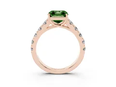 Fancy Green Asscher Cut Diamond Solitaire Ring Set in Rose gold with Cut-Down Micro Pavé Band and Prong Setting