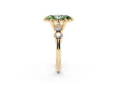 Fancy Green Marquise Cut Diamond Floral Halo Ring Set in Yellow gold with Shared Prong Band