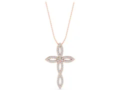 Marquise Diamond Pavé Cross Pendant Set in Rose gold with Tapered Arms