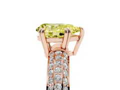 Fancy Yellow Pear Cut Diamond Solitaire Ring Set in Rose gold with Multi-Row Round Pavé Band and Prong Setting