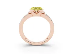Fancy Yellow Heart Cut Diamond Wide Channel Set Band Ring Set in Rose gold with Bezel Setting