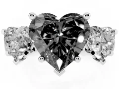 Fancy Black Heart Cut Diamond Three-Stone Trellis Ring Set in Silver with Comfort Fit Band