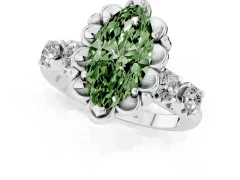 Fancy Green Marquise Cut Diamond Floral Halo Ring Set in White gold with Shared Prong Band