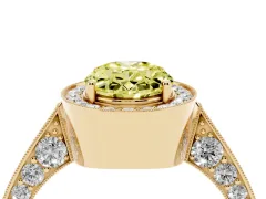 Fancy Yellow Oval Cut Diamond Halo Engagement Ring Set in Yellow gold with Accent Split Shank Band