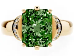 Fancy Green Radiant Cut Diamond Pavé Band Solitaire Ring Set in Yellow gold with Prong Setting
