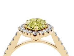 Fancy Yellow Marquise Cut Diamond Pavé Halo Engagement Ring Set in Yellow gold with Pavé Band and Prong Setting