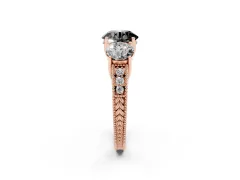 Fancy Black Round Cut Diamond Three-Stone Engagement Ring Set in Rose gold with Milgrain Pavé Band