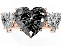 Fancy Black Heart Cut Diamond Three-Stone Ring Set in Rose gold with Braided Band