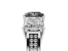Fancy Black Princess Cut Diamond Three-Stone Ring Set in White gold with Textured Band