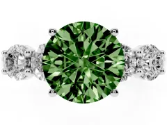 Fancy Green Round Cut Diamond Five-Stone Prong Set Ring Set in White gold with Classic Band