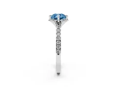 Fancy Blue Cushion Cut Diamond Solitaire Ring Set in Silver with Pavé Band and Floral Prong Setting