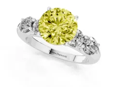Fancy Yellow Round Cut Diamond Five-Stone Prong Set Ring Set in Silver with Classic Band