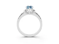 Fancy Blue Marquise Cut Diamond Three-Stone Pavé Ring Set in Silver with Prong Setting