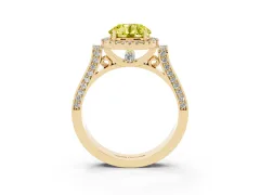 Fancy Yellow Round Cut Diamond Halo Ring Set in Yellow gold with Pavé-Lined Split Shank Band
