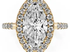 Marquise Cut Diamond Pavé Halo Ring Set in Yellow gold with Prong Setting