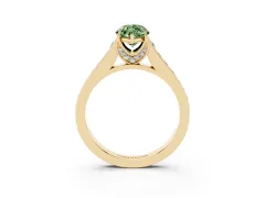 Fancy Green Marquise Cut Diamond Solitaire Pavé Engagement Ring Set in Yellow gold with Prong Setting