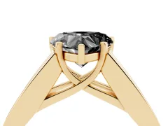 Fancy Black Heart Cut Diamond Solitaire Ring Set in Yellow gold with Channel-Set Accent Stones and Prong Setting