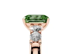 Fancy Green Emerald Cut Diamond Five-Stone Prong Set Engagement Ring Set in Rose gold with Channel Band