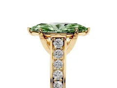 Fancy Green Marquise Cut Diamond Solitaire Pavé Engagement Ring Set in Yellow gold with Prong Setting