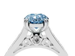 Fancy Blue Oval Cut Diamond Channel Set Solitaire Engagement Ring Set in Silver with Prong Setting