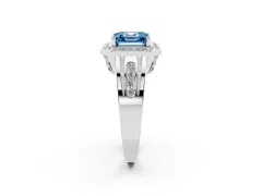 Fancy Blue Asscher Cut Diamond Halo Ring Set in Platinum with Pavé and Bezel Accent Split Shank