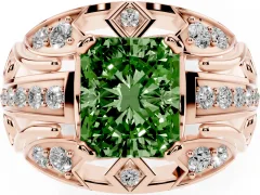 Fancy Green Radiant Cut Diamond Art Deco Ring Set in Rose gold with Pavé Split Shank