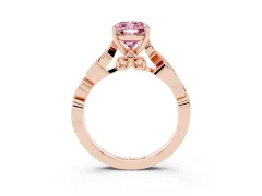 Fancy Pink Cushion Cut Diamond Vine Band Solitaire Ring Set in Rose gold with Milgrain Prong Setting