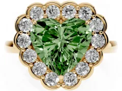 Fancy Green Heart Cut Diamond Halo Cluster Engagement Ring Set in Yellow gold with Solitaire Band and Prong Setting