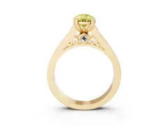 Fancy Yellow Pear Cut Diamond Channel Set Solitaire Engagement Ring Set in Yellow gold with Prong Setting
