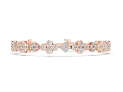 Round Diamond Cluster Tennis Bracelet Set in Rose gold with Bezel Setting and Four-Prong Clasp