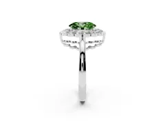 Fancy Green Oval Cut Diamond Halo Cluster Engagement Ring Set in Silver with Solitaire Band and Prong Setting