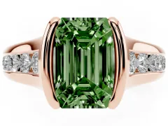 Fancy Green Emerald Cut Diamond Bezel-Set Solitaire Ring Set in Rose gold with Channel-Set Band