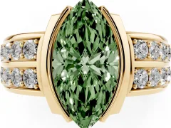 Fancy Green Marquise Cut Diamond Wide Channel Set Band Ring Set in Yellow gold with Bezel Setting