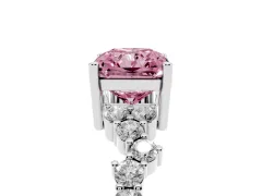 Fancy Pink Radiant Cut Diamond Ring Set in Silver with Scattered Round Accents