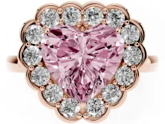Fancy Pink Heart Cut Diamond Halo Cluster Engagement Ring Set in Rose gold with Solitaire Band and Prong Setting