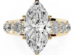 Marquise Cut Diamond Pavé Engagement Ring Set in Yellow gold with Prong Setting
