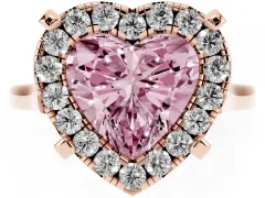 Fancy Pink Heart Cut Diamond Cluster Halo Solitaire Ring Set in Rose gold with Prong Setting