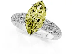 Fancy Yellow Marquise Cut Diamond Pavé Band Solitaire Ring Set in Platinum with Close-Set Accent Stones and Prong Setting