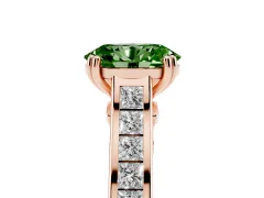 Fancy Green Oval Cut Diamond Channel Set Solitaire Engagement Ring Set in Rose gold with Prong Setting