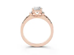 Oval Cut Diamond Three-Stone Pavé Ring Set in Rose gold with Prong Setting