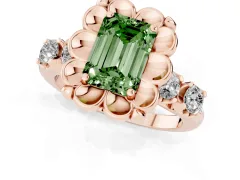 Fancy Green Emerald Cut Diamond Floral Halo Ring Set in Rose gold with Shared Prong Band