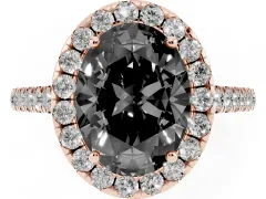 Fancy Black Oval Cut Diamond Halo Pavé Engagement Ring Set in Rose gold with Prong Setting