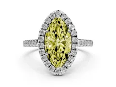 Fancy Yellow Marquise Cut Diamond Halo Pavé Engagement Ring Set in Platinum with Prong Setting