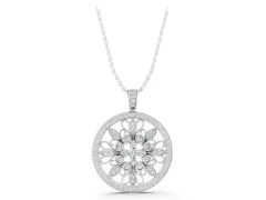 Round Pavé Diamond Filigree Pendant Set in White gold with Floral Marquise Motif