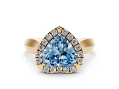 Fancy Blue Heart Cut Diamond Halo Solitaire Engagement Ring Set in Yellow gold with Square Band and Prong Setting