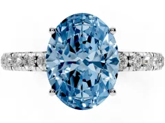 Fancy Blue Oval Cut Diamond Pavé Solitaire Engagement Ring Set in White gold with Prong Setting