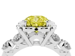 Fancy Yellow Cushion Cut Diamond Floral Halo Ring Set in Silver with Shared Prong Band